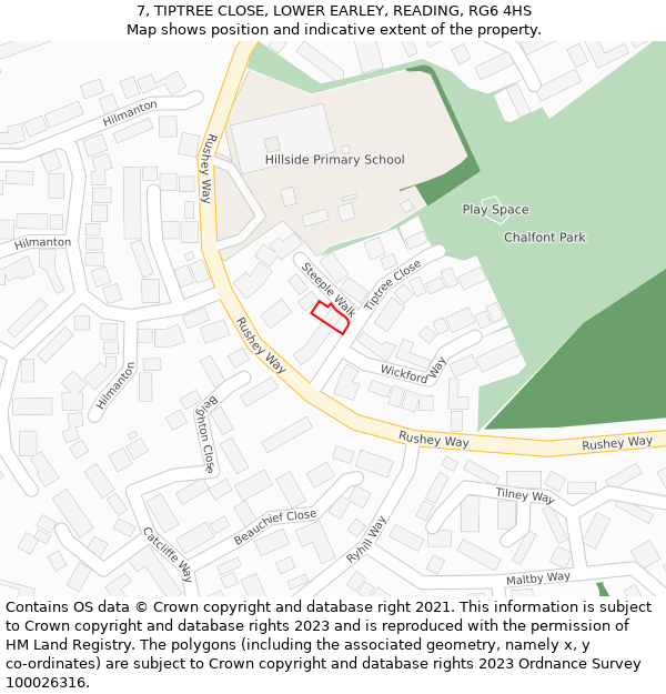 7, TIPTREE CLOSE, LOWER EARLEY, READING, RG6 4HS: Location map and indicative extent of plot