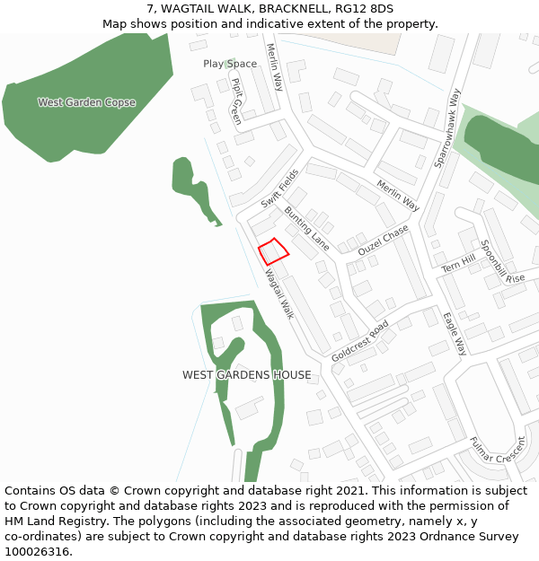 7, WAGTAIL WALK, BRACKNELL, RG12 8DS: Location map and indicative extent of plot