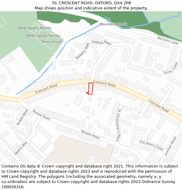 70, CRESCENT ROAD, OXFORD, OX4 2PB: Location map and indicative extent of plot