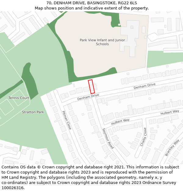 70, DENHAM DRIVE, BASINGSTOKE, RG22 6LS: Location map and indicative extent of plot