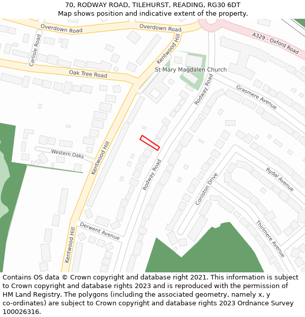 70, RODWAY ROAD, TILEHURST, READING, RG30 6DT: Location map and indicative extent of plot