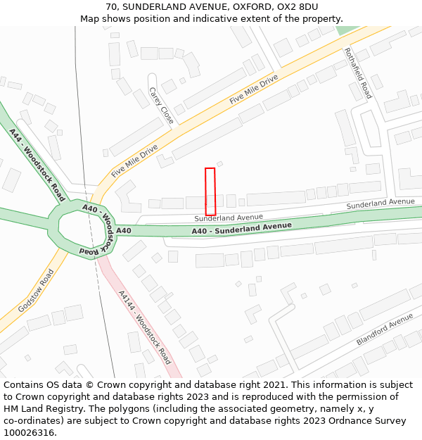 70, SUNDERLAND AVENUE, OXFORD, OX2 8DU: Location map and indicative extent of plot