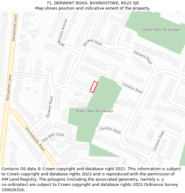 71, DERWENT ROAD, BASINGSTOKE, RG22 5JE: Location map and indicative extent of plot