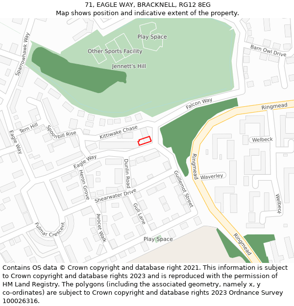 71, EAGLE WAY, BRACKNELL, RG12 8EG: Location map and indicative extent of plot