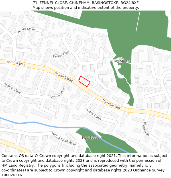 71, FENNEL CLOSE, CHINEHAM, BASINGSTOKE, RG24 8XF: Location map and indicative extent of plot