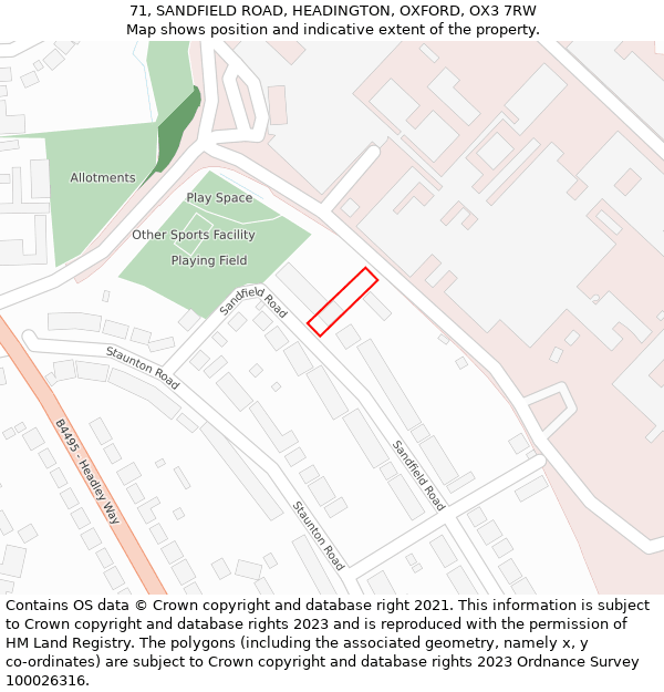 71, SANDFIELD ROAD, HEADINGTON, OXFORD, OX3 7RW: Location map and indicative extent of plot