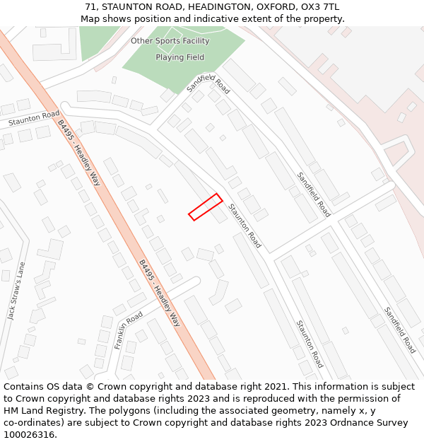 71, STAUNTON ROAD, HEADINGTON, OXFORD, OX3 7TL: Location map and indicative extent of plot