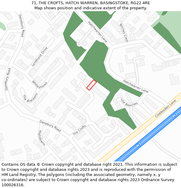 71, THE CROFTS, HATCH WARREN, BASINGSTOKE, RG22 4RE: Location map and indicative extent of plot