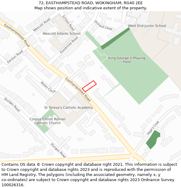72, EASTHAMPSTEAD ROAD, WOKINGHAM, RG40 2EE: Location map and indicative extent of plot