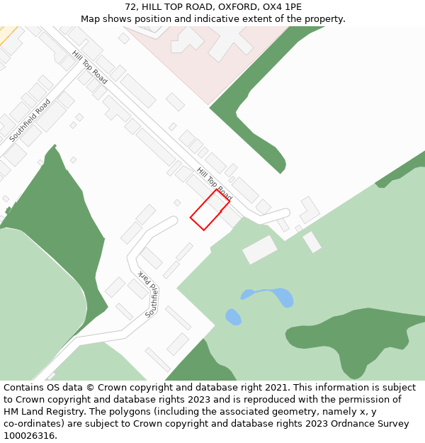 72, HILL TOP ROAD, OXFORD, OX4 1PE: Location map and indicative extent of plot