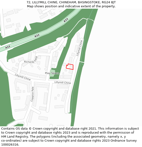 72, LILLYMILL CHINE, CHINEHAM, BASINGSTOKE, RG24 8JT: Location map and indicative extent of plot