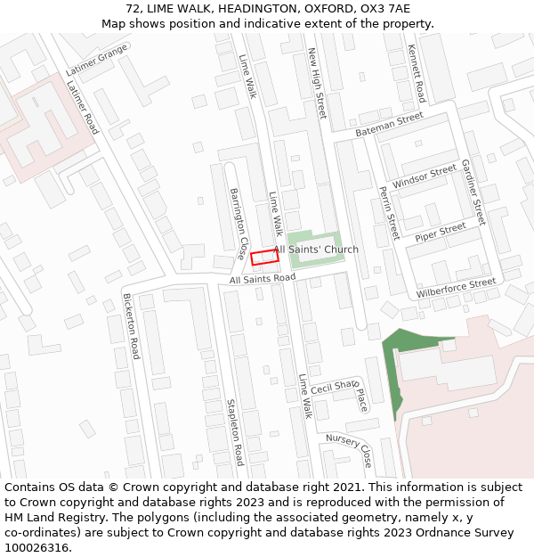 72, LIME WALK, HEADINGTON, OXFORD, OX3 7AE: Location map and indicative extent of plot