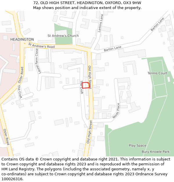 72, OLD HIGH STREET, HEADINGTON, OXFORD, OX3 9HW: Location map and indicative extent of plot