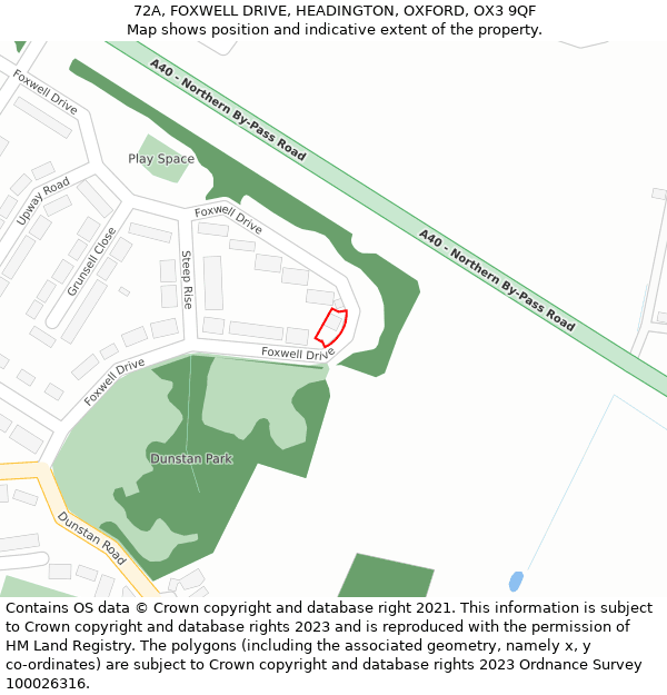 72A, FOXWELL DRIVE, HEADINGTON, OXFORD, OX3 9QF: Location map and indicative extent of plot