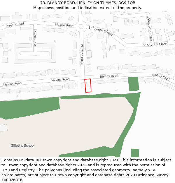 73, BLANDY ROAD, HENLEY-ON-THAMES, RG9 1QB: Location map and indicative extent of plot