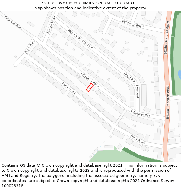 73, EDGEWAY ROAD, MARSTON, OXFORD, OX3 0HF: Location map and indicative extent of plot