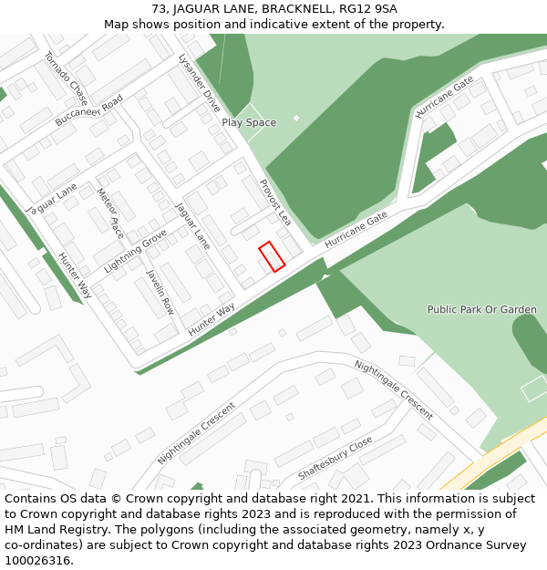 73, JAGUAR LANE, BRACKNELL, RG12 9SA: Location map and indicative extent of plot