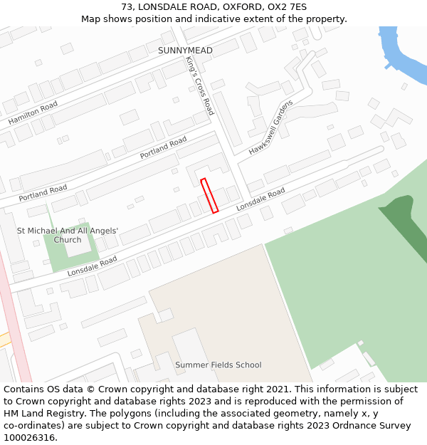 73, LONSDALE ROAD, OXFORD, OX2 7ES: Location map and indicative extent of plot