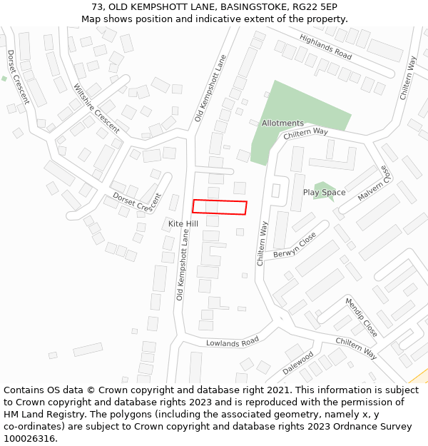 73, OLD KEMPSHOTT LANE, BASINGSTOKE, RG22 5EP: Location map and indicative extent of plot