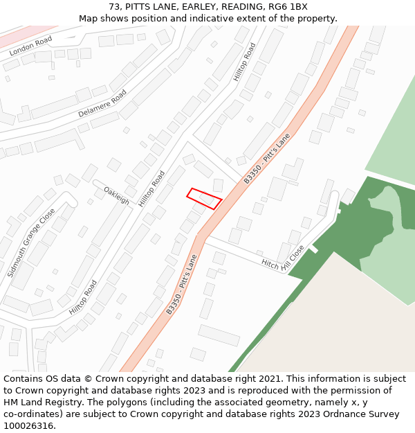 73, PITTS LANE, EARLEY, READING, RG6 1BX: Location map and indicative extent of plot