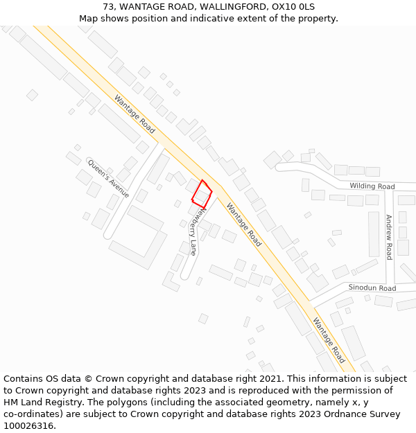 73, WANTAGE ROAD, WALLINGFORD, OX10 0LS: Location map and indicative extent of plot