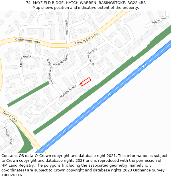 74, MAYFIELD RIDGE, HATCH WARREN, BASINGSTOKE, RG22 4RS: Location map and indicative extent of plot