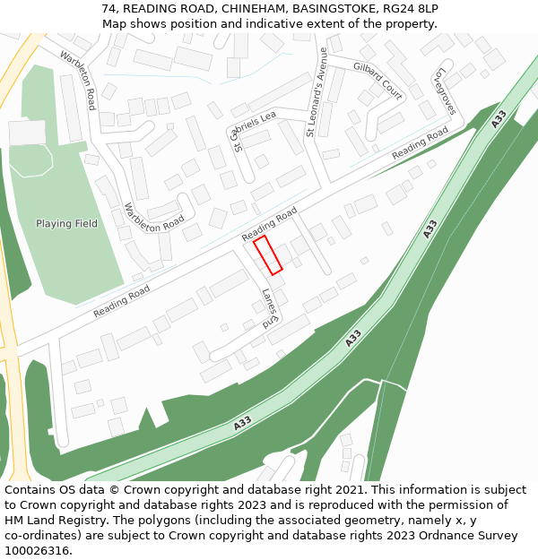 74, READING ROAD, CHINEHAM, BASINGSTOKE, RG24 8LP: Location map and indicative extent of plot