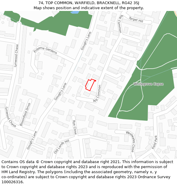 74, TOP COMMON, WARFIELD, BRACKNELL, RG42 3SJ: Location map and indicative extent of plot