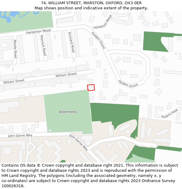 74, WILLIAM STREET, MARSTON, OXFORD, OX3 0ER: Location map and indicative extent of plot