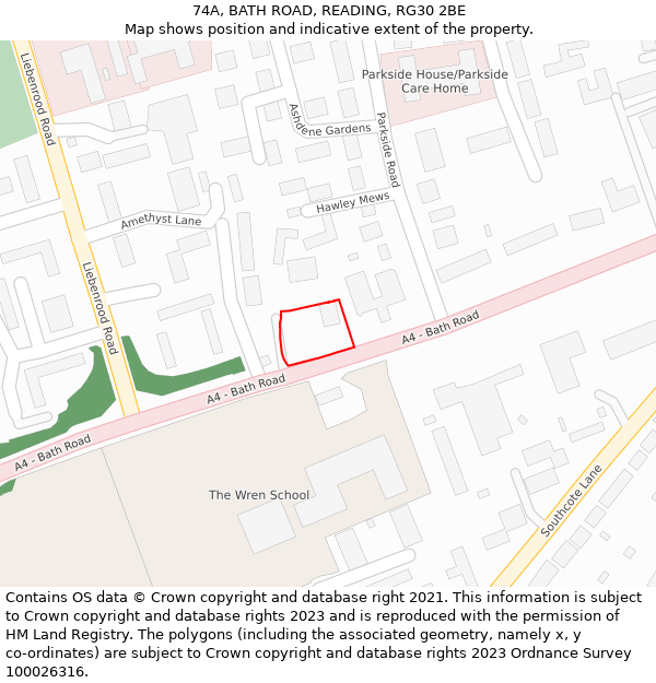 74A, BATH ROAD, READING, RG30 2BE: Location map and indicative extent of plot