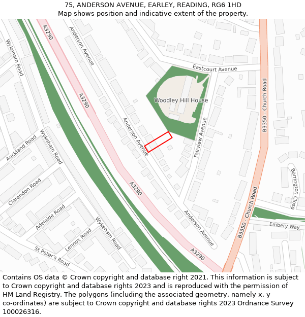 75, ANDERSON AVENUE, EARLEY, READING, RG6 1HD: Location map and indicative extent of plot