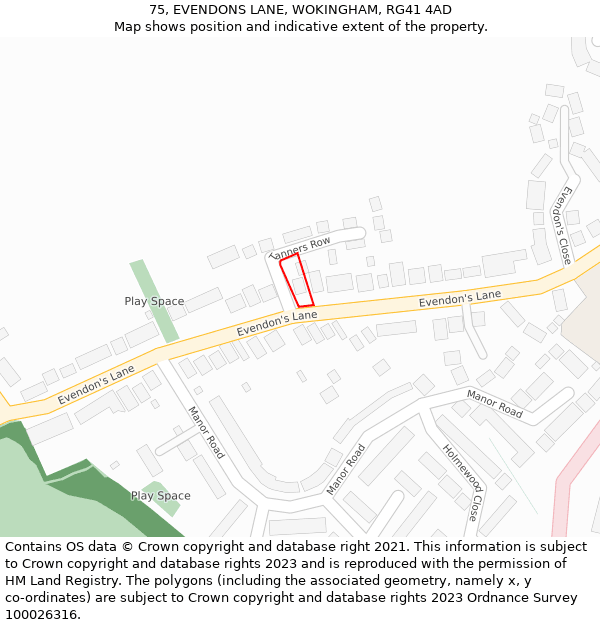 75, EVENDONS LANE, WOKINGHAM, RG41 4AD: Location map and indicative extent of plot