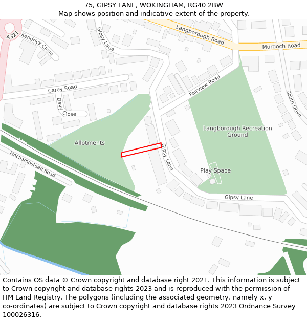 75, GIPSY LANE, WOKINGHAM, RG40 2BW: Location map and indicative extent of plot