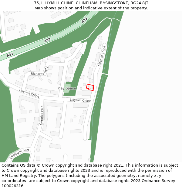 75, LILLYMILL CHINE, CHINEHAM, BASINGSTOKE, RG24 8JT: Location map and indicative extent of plot