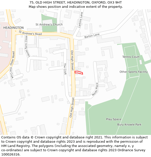 75, OLD HIGH STREET, HEADINGTON, OXFORD, OX3 9HT: Location map and indicative extent of plot