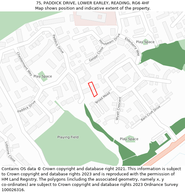 75, PADDICK DRIVE, LOWER EARLEY, READING, RG6 4HF: Location map and indicative extent of plot