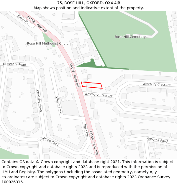 75, ROSE HILL, OXFORD, OX4 4JR: Location map and indicative extent of plot