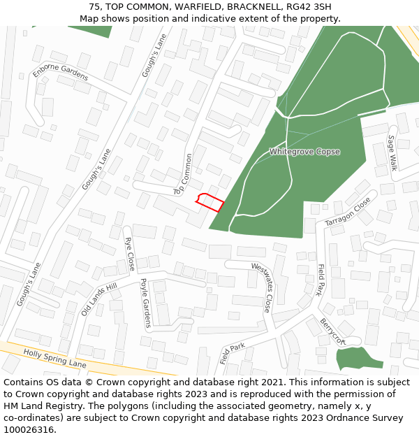 75, TOP COMMON, WARFIELD, BRACKNELL, RG42 3SH: Location map and indicative extent of plot