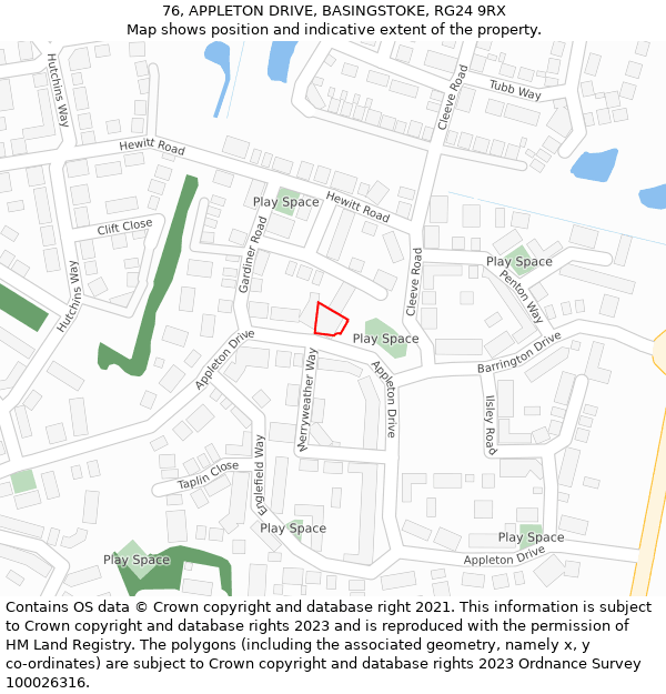 76, APPLETON DRIVE, BASINGSTOKE, RG24 9RX: Location map and indicative extent of plot