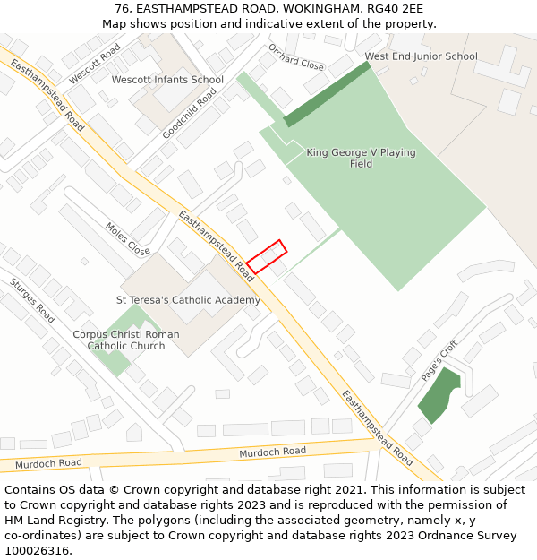 76, EASTHAMPSTEAD ROAD, WOKINGHAM, RG40 2EE: Location map and indicative extent of plot