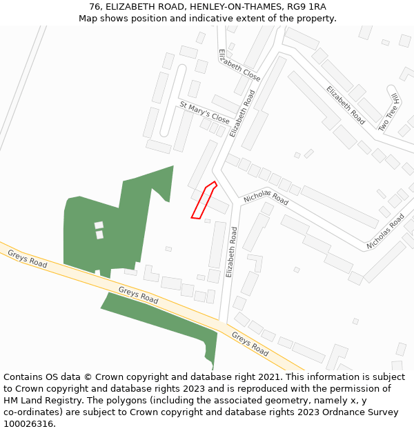 76, ELIZABETH ROAD, HENLEY-ON-THAMES, RG9 1RA: Location map and indicative extent of plot