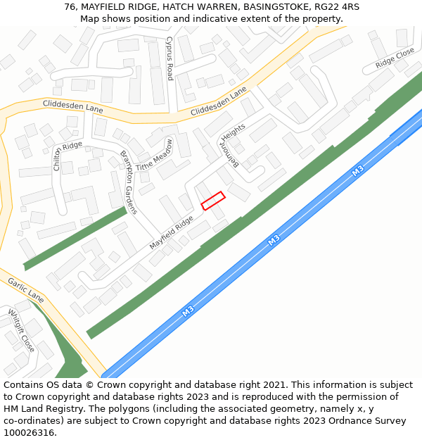 76, MAYFIELD RIDGE, HATCH WARREN, BASINGSTOKE, RG22 4RS: Location map and indicative extent of plot