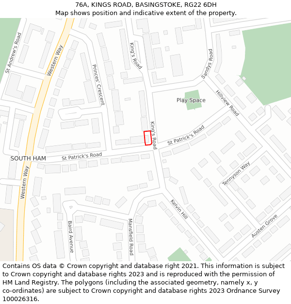 76A, KINGS ROAD, BASINGSTOKE, RG22 6DH: Location map and indicative extent of plot