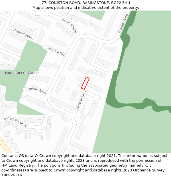 77, CONISTON ROAD, BASINGSTOKE, RG22 5HU: Location map and indicative extent of plot