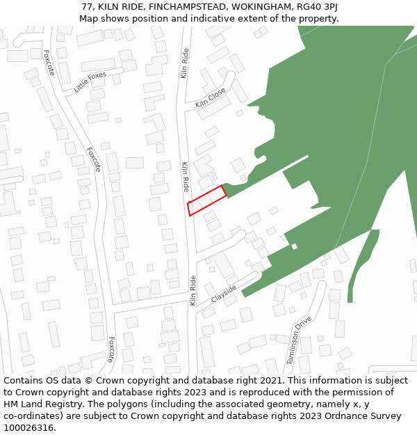 77, KILN RIDE, FINCHAMPSTEAD, WOKINGHAM, RG40 3PJ: Location map and indicative extent of plot
