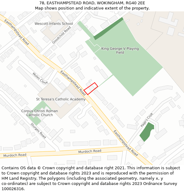 78, EASTHAMPSTEAD ROAD, WOKINGHAM, RG40 2EE: Location map and indicative extent of plot