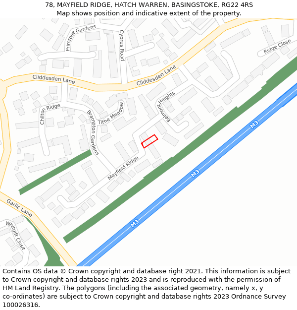 78, MAYFIELD RIDGE, HATCH WARREN, BASINGSTOKE, RG22 4RS: Location map and indicative extent of plot