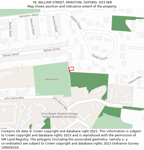 78, WILLIAM STREET, MARSTON, OXFORD, OX3 0ER: Location map and indicative extent of plot