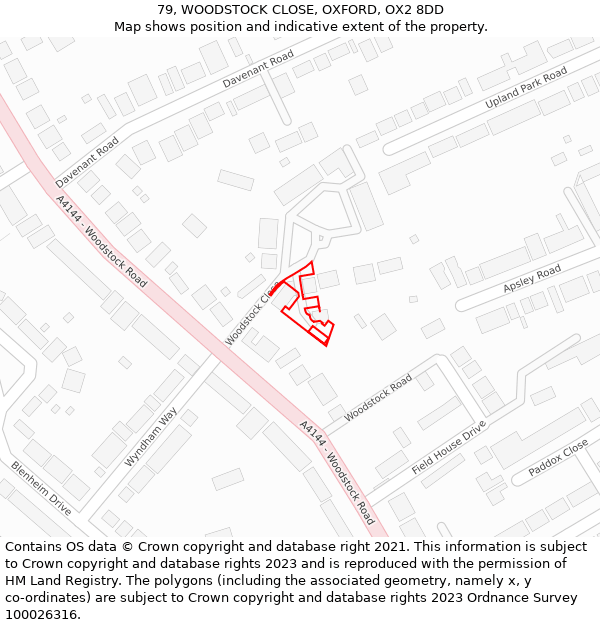 79, WOODSTOCK CLOSE, OXFORD, OX2 8DD: Location map and indicative extent of plot