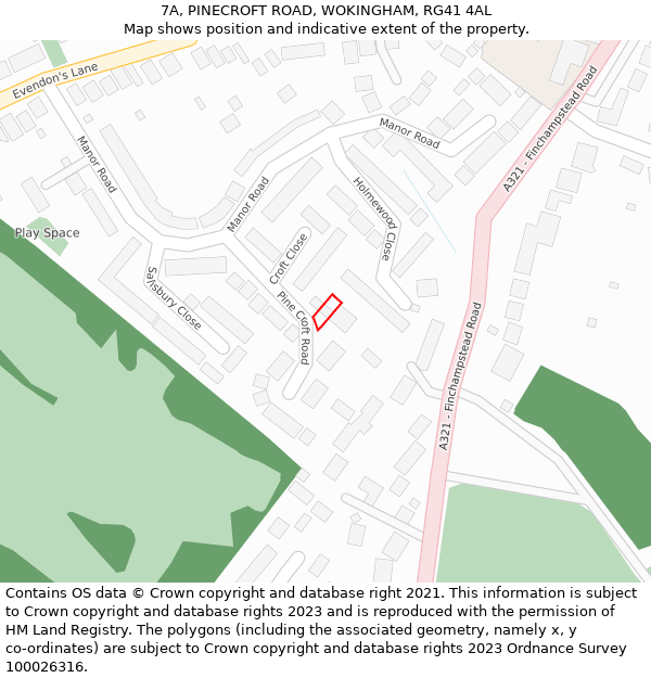 7A, PINECROFT ROAD, WOKINGHAM, RG41 4AL: Location map and indicative extent of plot